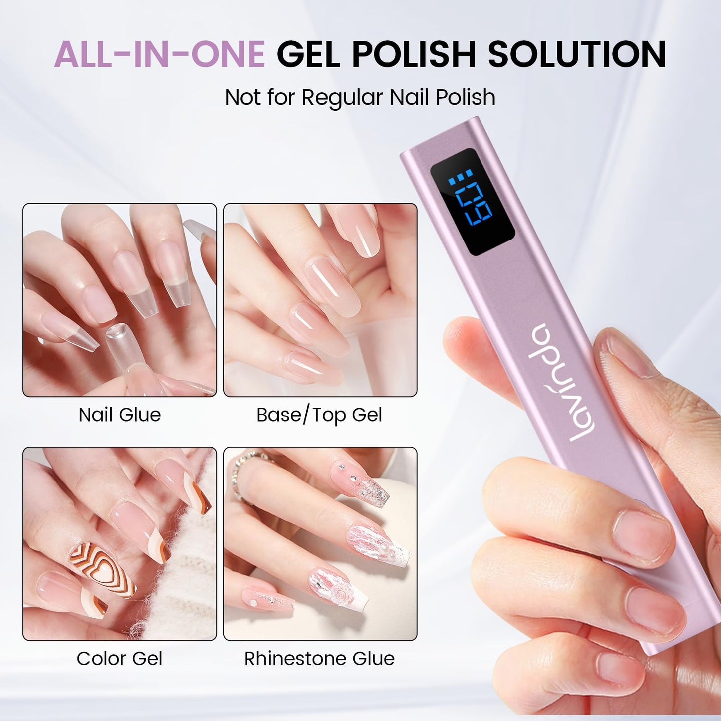 Lavinda Handheld UV Light for Gel Nails with Stand, Mini Nail Lamp with LCD Display, Portable Cordless Rechargeable UV Led Nail Lamp Nail Dryer for Fast Curing Gel Polish for Home DIY Manicure