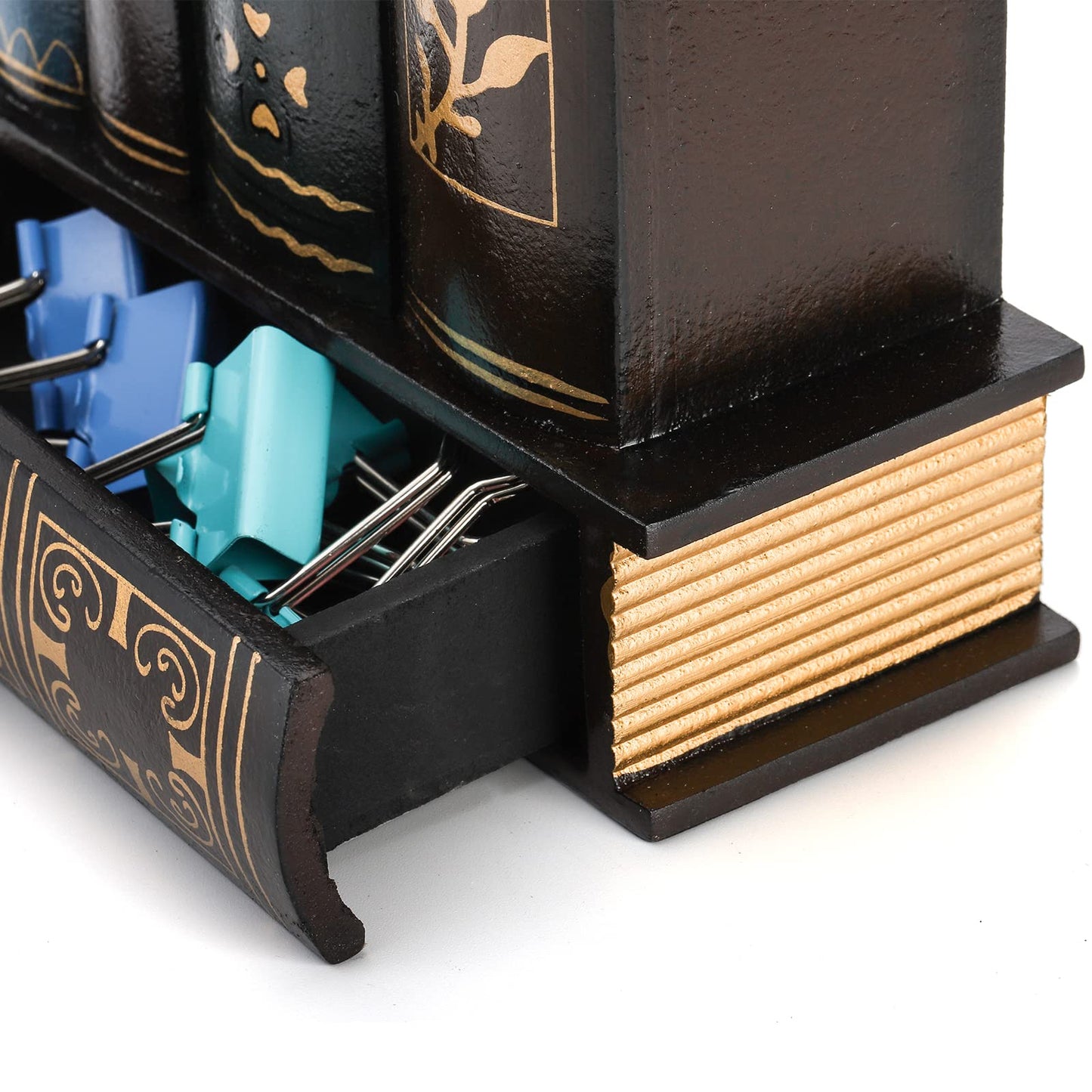 Tosnail Decorative Pen Holder with Storage Drawer, Wooden Pencil Holder Organizer, Antique Library Books Design Pen Cup Caddy, Desk Organizer for Office Supplies, Countertop, Desk, Table Accessory