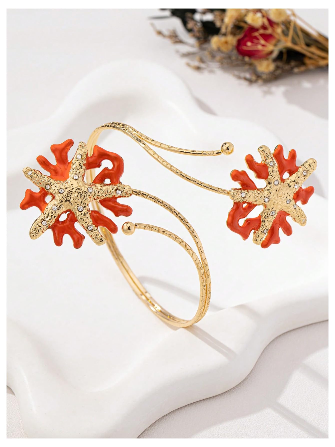 MakeMeChic Beach Gold Arm Cuff Jewelry for Women Bangle Band Armlet Flower Upper Arm Cuff Bracelet Summer Beach Essentials Orange Starfish One-Size