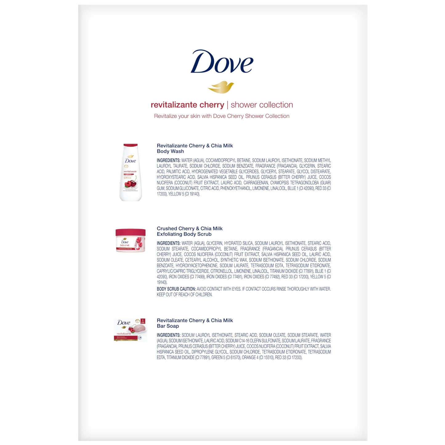 Dove Revitalizing Cherry Collection Gift Set – Fruit and Chia Milk Body Wash, Exfoliating Body Polish + Soap Bar (3 Piece Set)