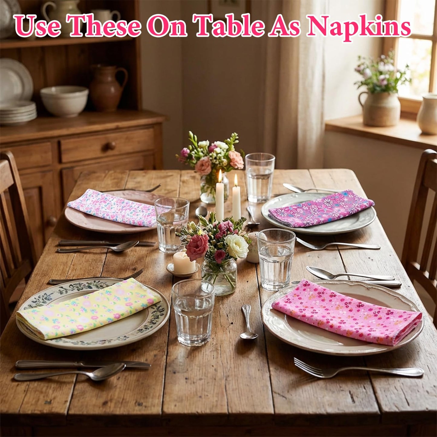 36pcs Reusable Paper Towels Rolls Kitchen Towels Bulk Washable Paperless Cloth Cotton Hand Napkins Reusable Napkins Flowers Cleaning Cloths Cotton Cloth for Kitchen Bathroom Christmas