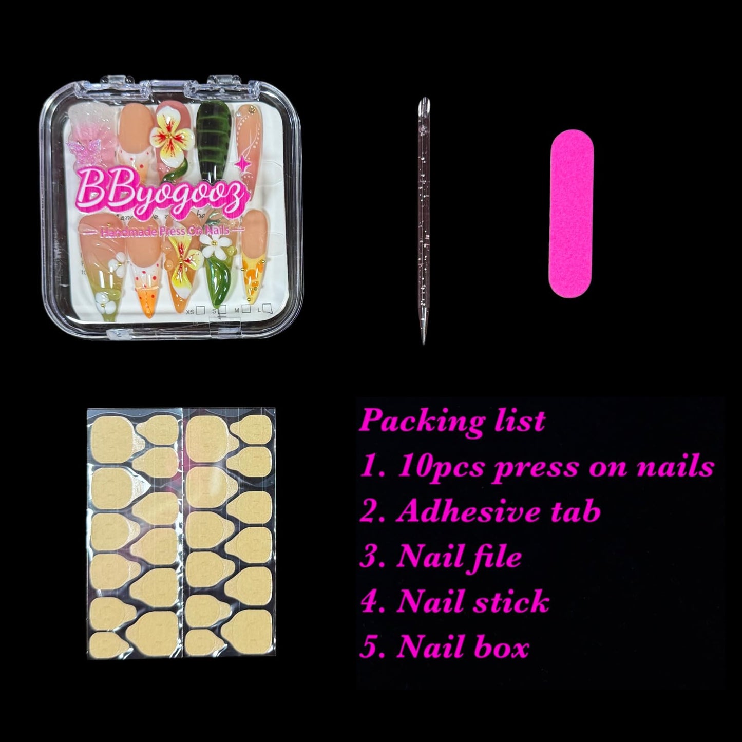 3D Floral Press On Nails – Handmade Stiletto Fake Nails with Butterfly, Gradient Ombre & Nail Art Design – Spring Summer Thick Acrylic Nail Set Tendril (S)