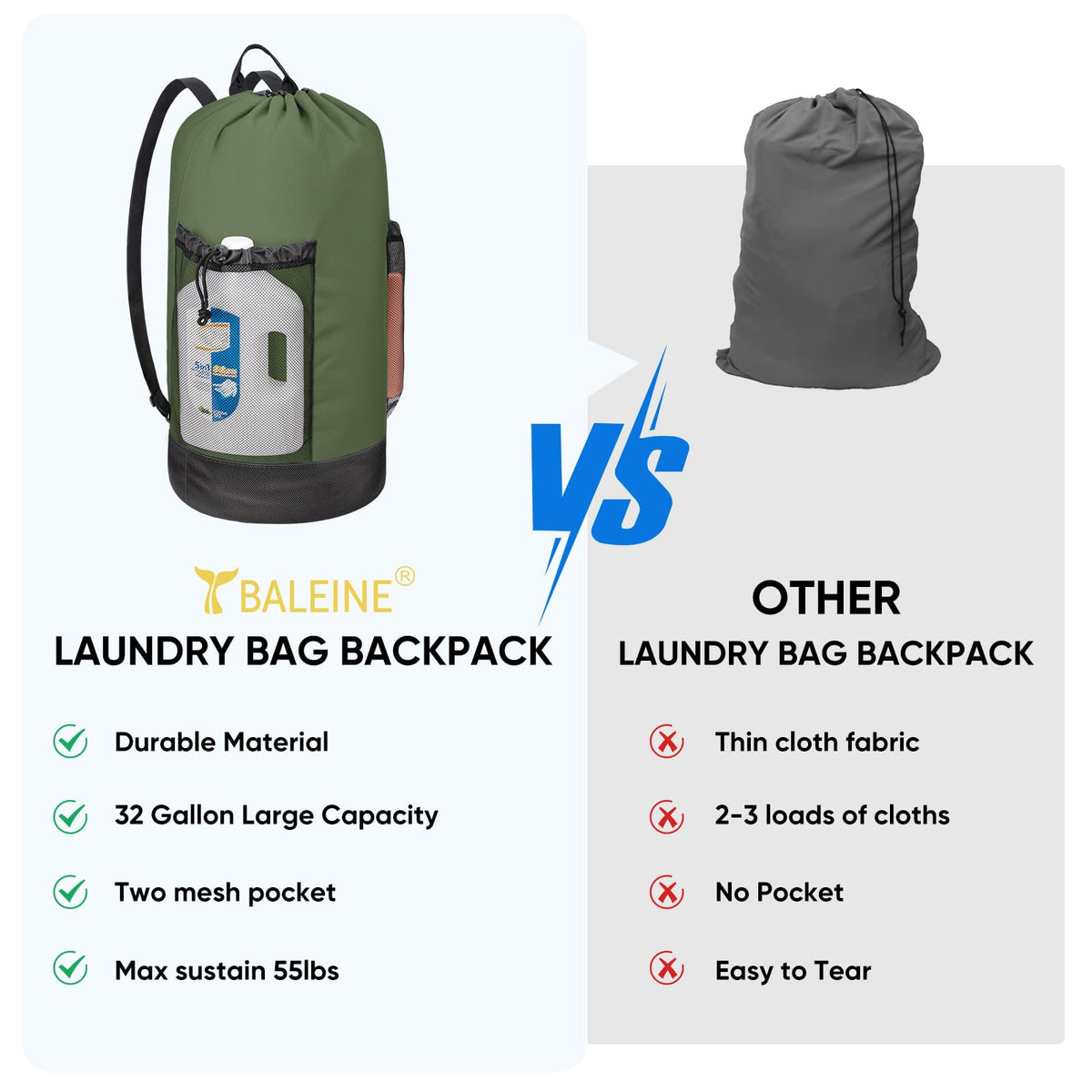 2PK 120L Laundry Bag Backpack (2 Count)