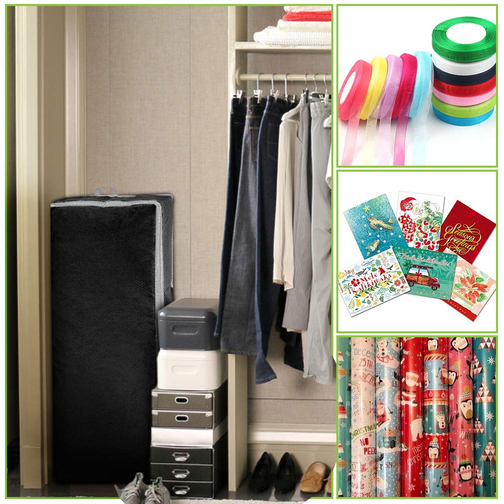 Primode Wrapping Paper Storage Container | Gift Wrap Organizer Under Bed | 41”x14”x6” | Box Holder for 18-24 Rolls Up to 40” | 600D Oxford Material | Pockets for Ribbon, Bows, and Accessories (Black)