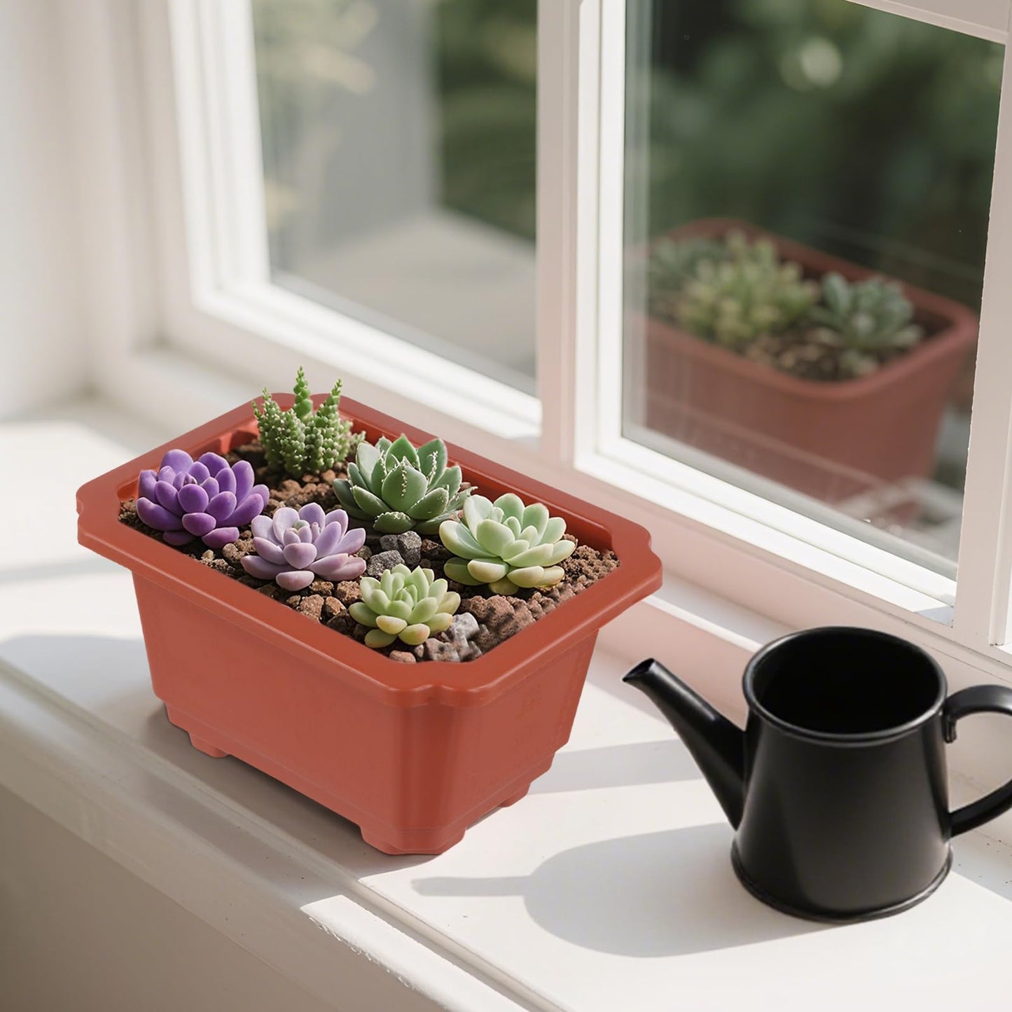 SINJEUN 20 Pack Plastic Bonsai Pots, Brick Red Rectangular Bonsai Tree Pots for Gardening Cultivation and Decoration