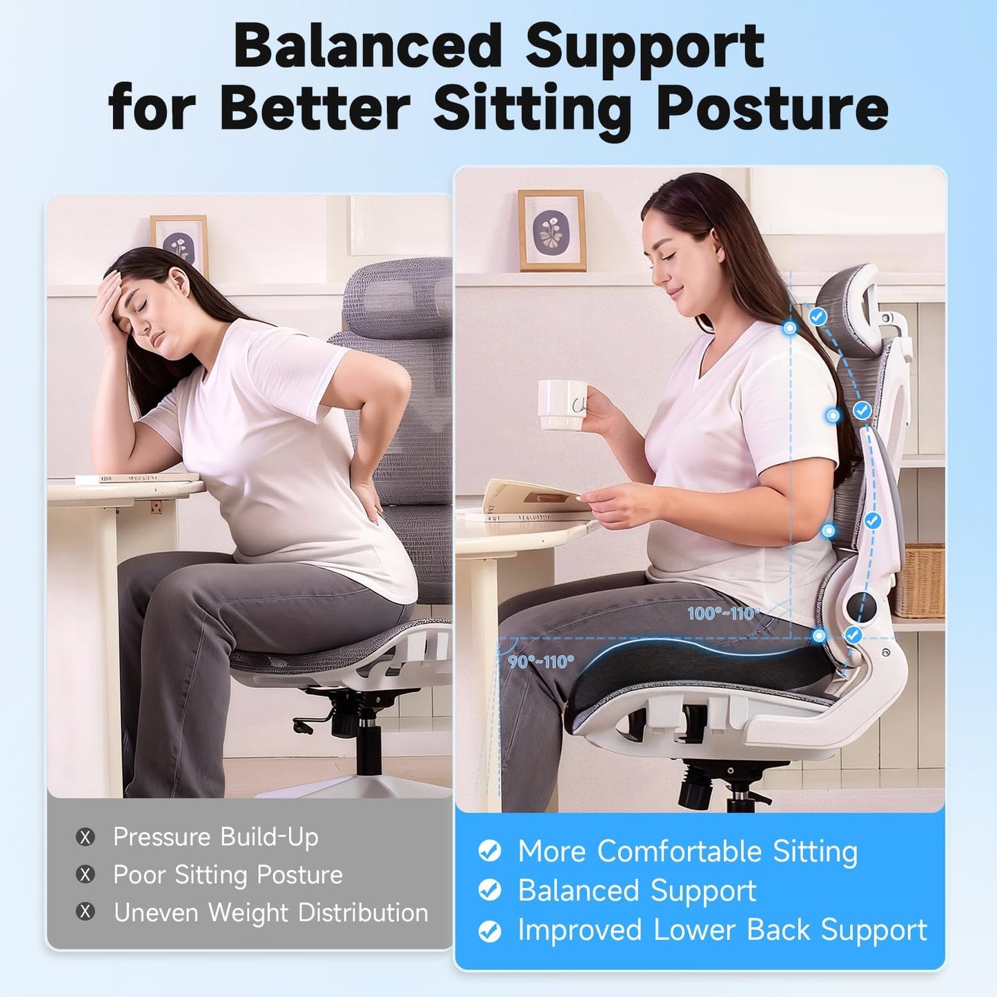Tuozaiira Seat Cushion for Office Chairs – Large U-Shaped Memory Foam Desk Chair Cushions for Long Sitting Comfort, Ergonomic Thick Support Pad for Work from Home & Daily Office Use