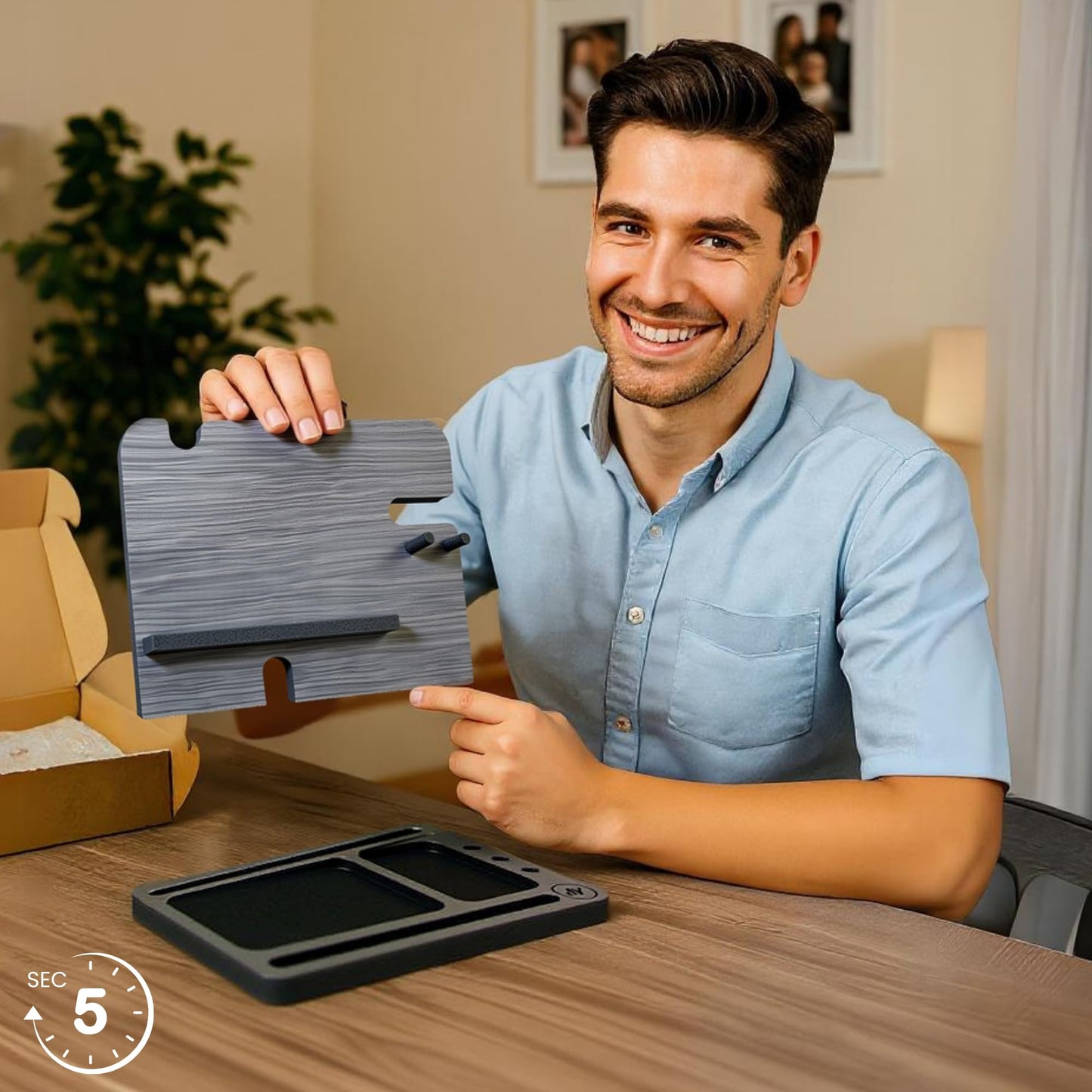 Namore Wood Phone Docking Station for Men – Nightstand & Desk Organizer with Valet Tray for Wallet, Watch & Keys – Bedside Organizer Gift for Husband or Dad