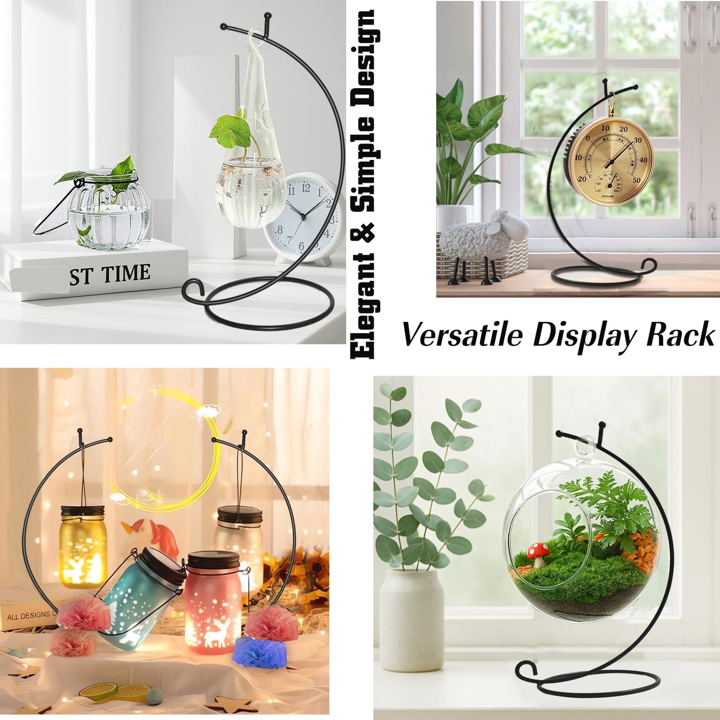 Ornament Display Stand ,6 PCS 9'' inch Air Plants Holder, Planter Terrariums Hanger, Black Iron Wire Hanging Hook for Glass Crystal Witch Ball,Easter Christmas Decoration,Wedding Party Office Home Decor