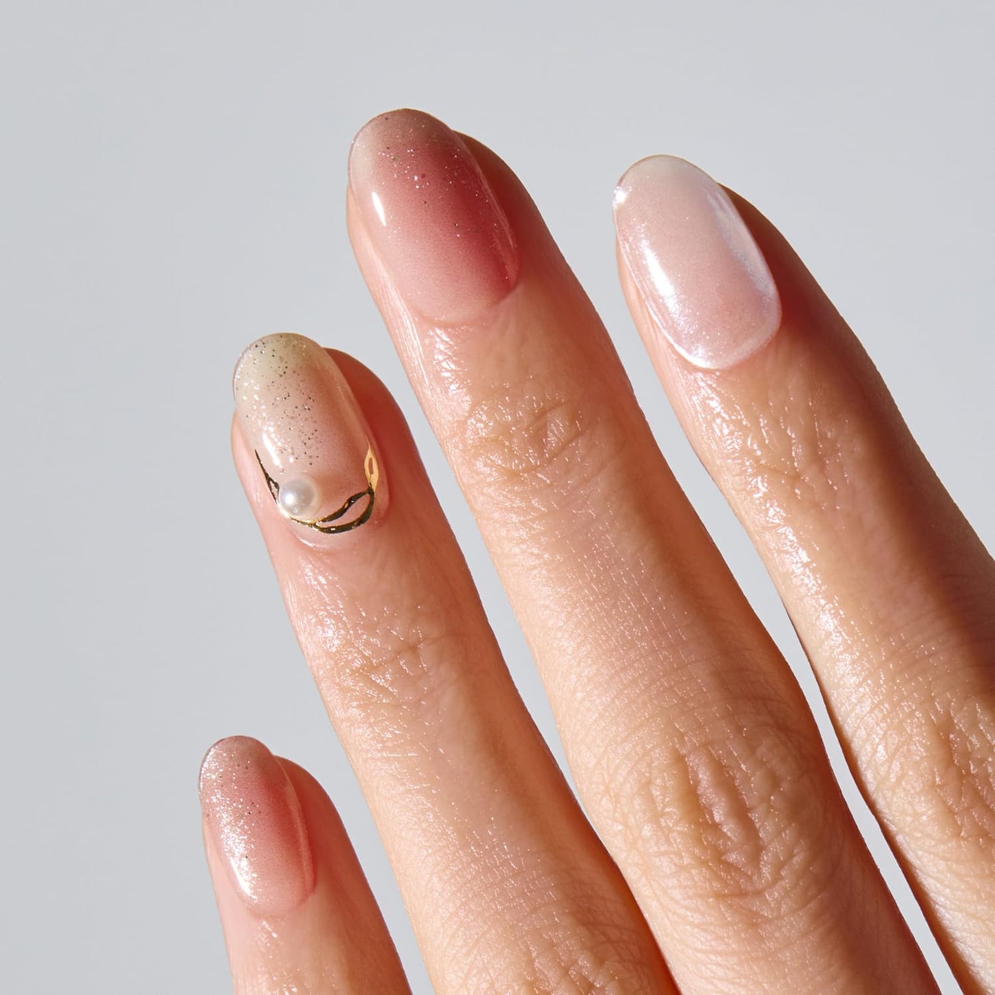 ohora Semi Cured Gel Nail Strips (N Petal Moment) - Marble, Chrome, Pink, Works with Any Lamps, Salon-Quality, Long Lasting, Easy to Apply & Remove - Includes 2 Prep Pads, Nail File & Wooden Stick