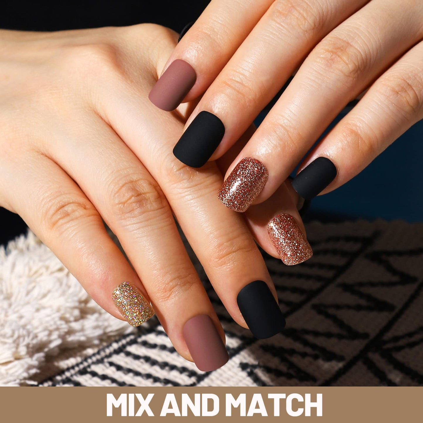 Teenitor Short Press on Nails,288Pcs Matte Acrylic Short Square Fake Nails Full Cover, Glitter Press On False Nails Glue on Nails