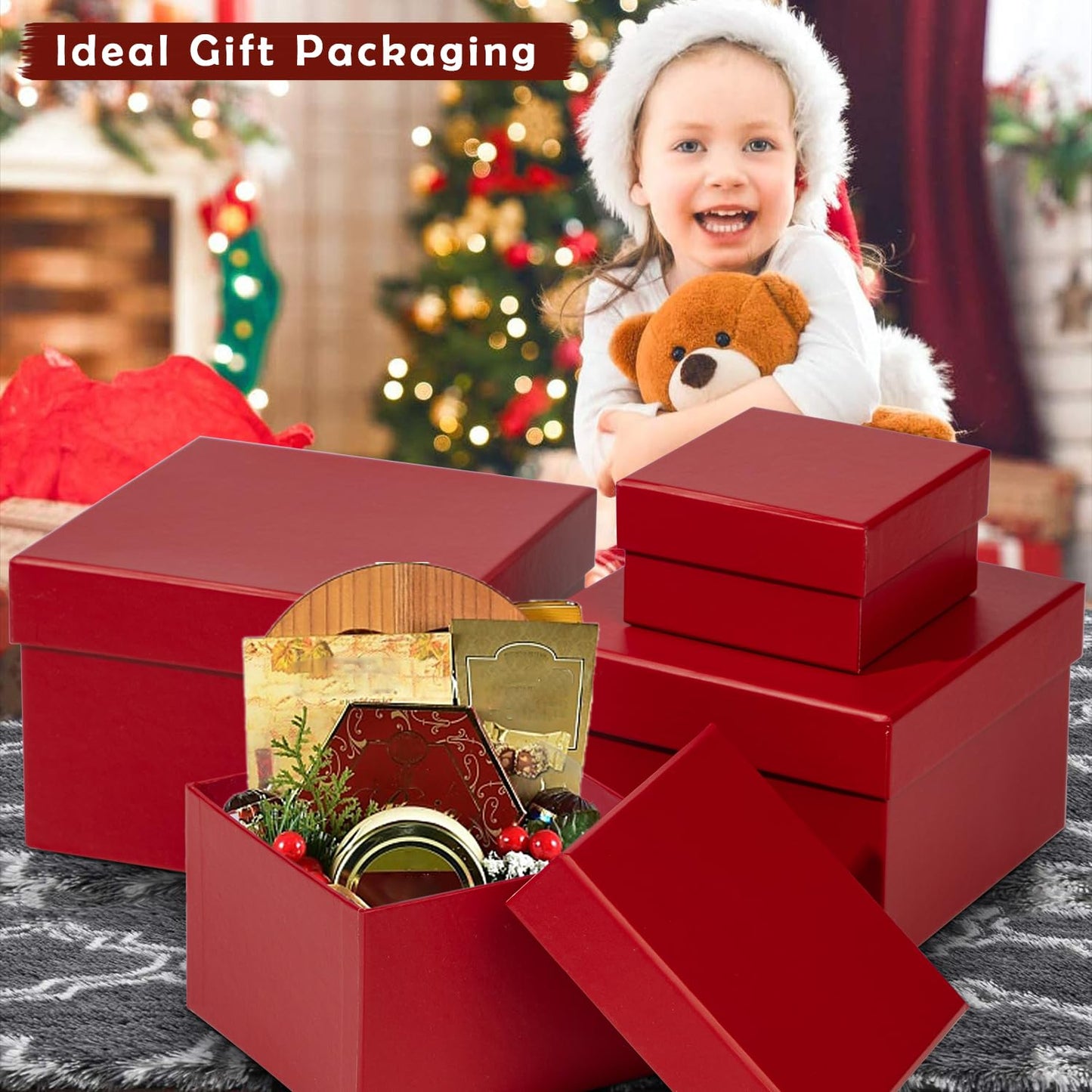 Oairse Gift Boxes for Presents Red Gift Boxes with Lids Nested Box with Lid 4 Packs Small Box Set for Bridesmaid, Proposal, Wedding, Birthday, Baby Showers