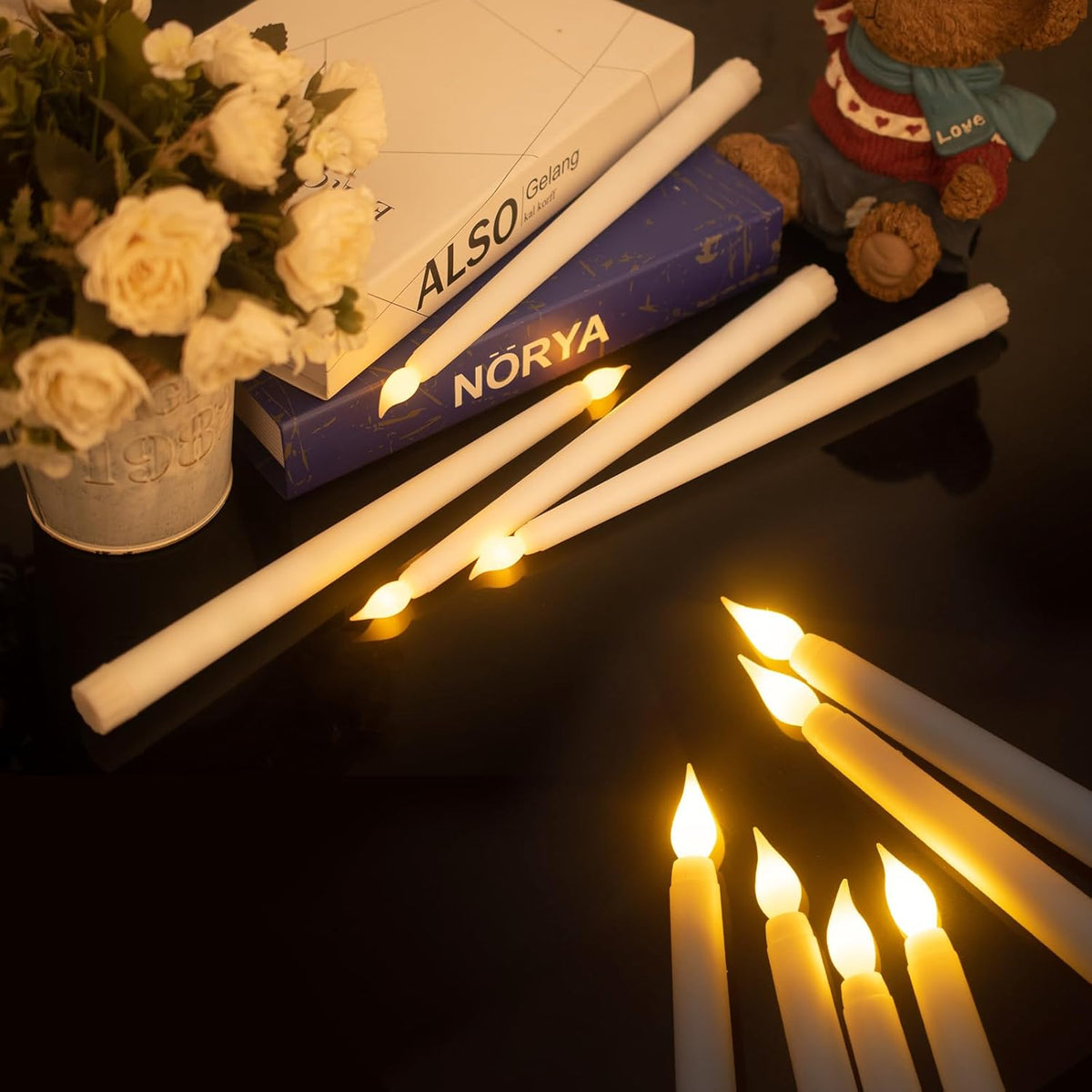 24pcs Flameless Flickering LED Taper Candles Bulk Battery Operated Candles for Christmas Halloween Birthday Wedding Party, (Ivory, 11 inch, 24pcs)