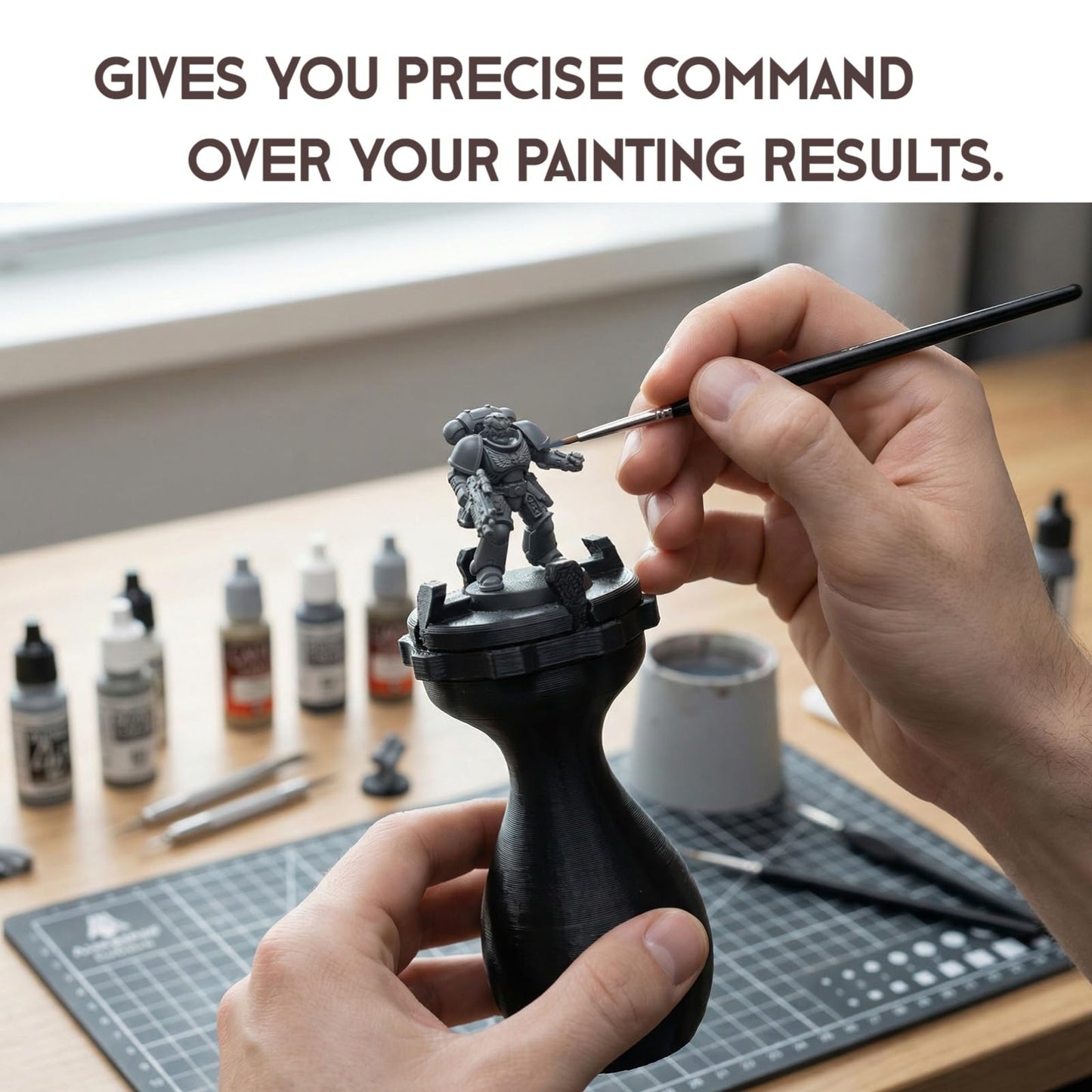 2PCS Miniature Painting Handle, 360° Rotatable Ergonomic Model Holder for Wargame/DND/Warhammer Figurines, Fits 20-50mm Bases, Stable Precision Hobby Painting Tool for Beginners & Veterans (Black)