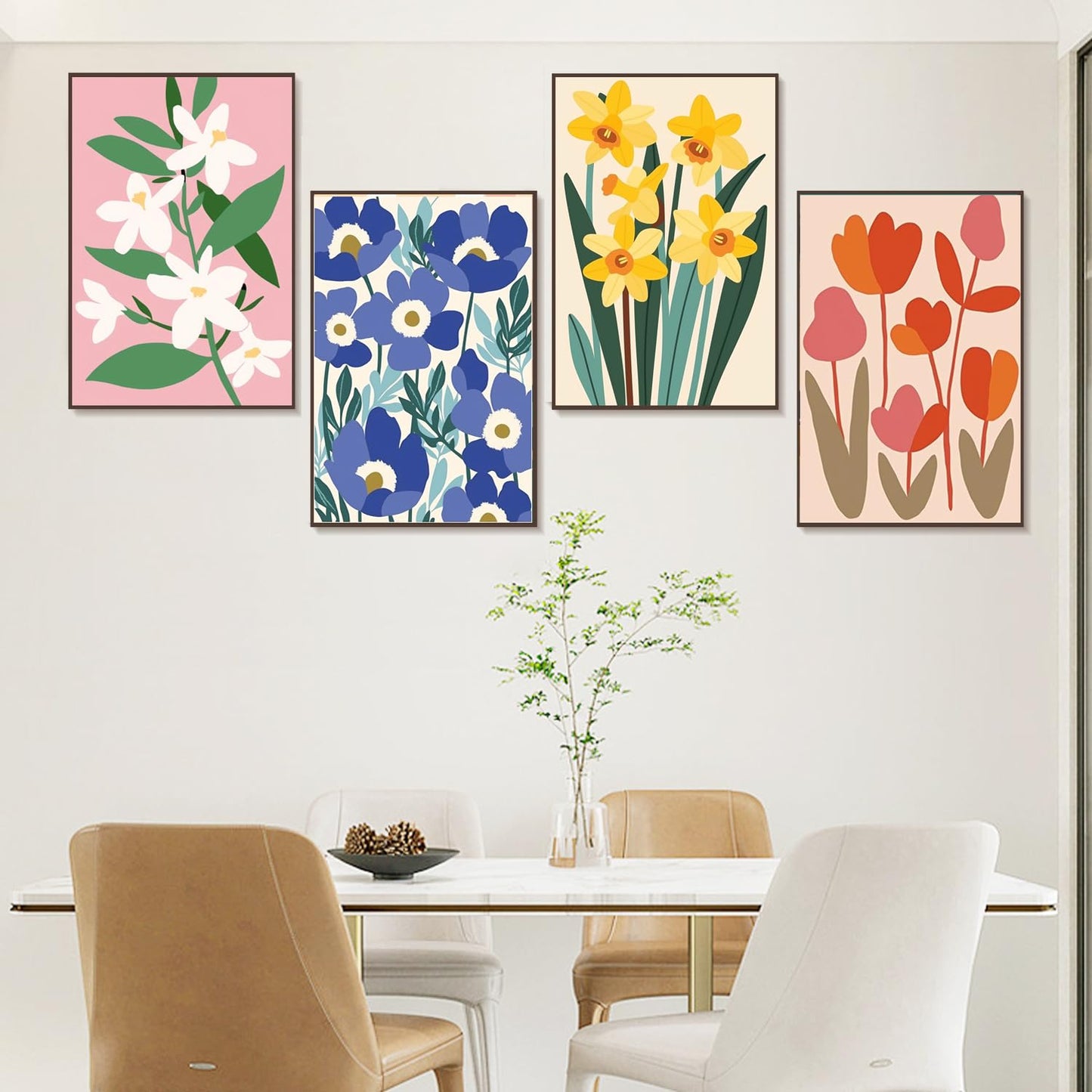 JULOUYN 4 Pack Paint by Numbers Kit for Adults with Framed, Simple Flowers Easy Paint by Number Kits On Canvas with Wooden Easel, Floral Painting by Numbers for Beginner Gift Home Decor 8x12 in