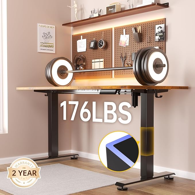 Veken 47.2" Standing Desk, Adjustable Height Office Desk with Wood Desktop, Computer Table for Home Work, Study and Gaming, Small Spaces, Modern Furniture，Brown
