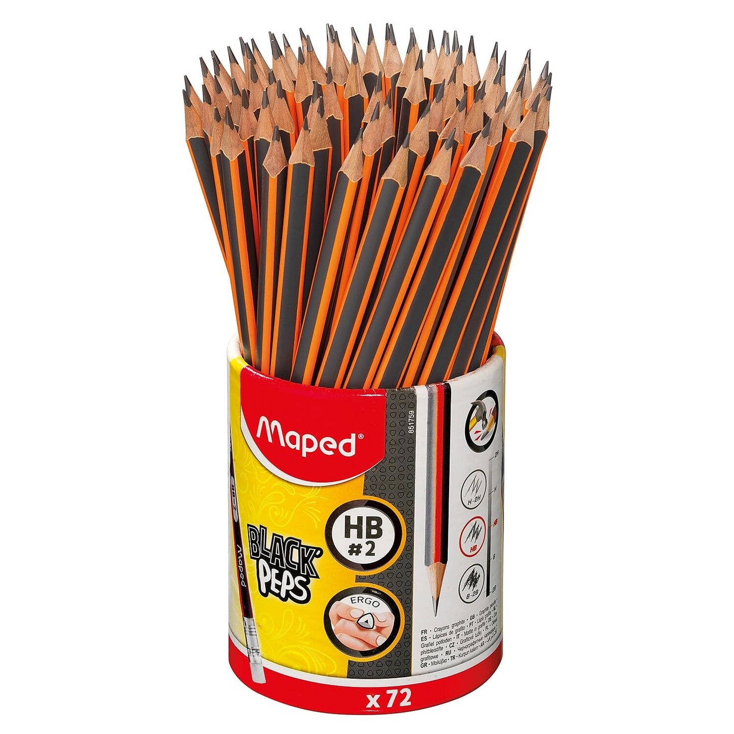 MapMaped Black'Peps 2 Graphite Pencil 72-Pack - Ergonomic Triangular Shape for Comfortable Writing - Smooth Performance & Durability - Classroom Essential