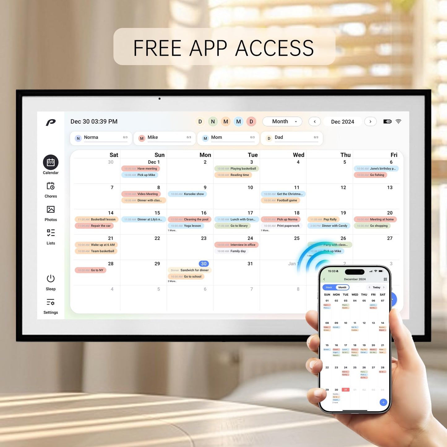 Digital Calendar, 15.6 inch Wall Planner & Chore Chart, Rechargeable Full HD Touchscreen Display, Portable Smart Family Organizer, Event Planner, Desk and Wall mountable, Perfect for Family Schedules - No Subscription (Free Magic Import)