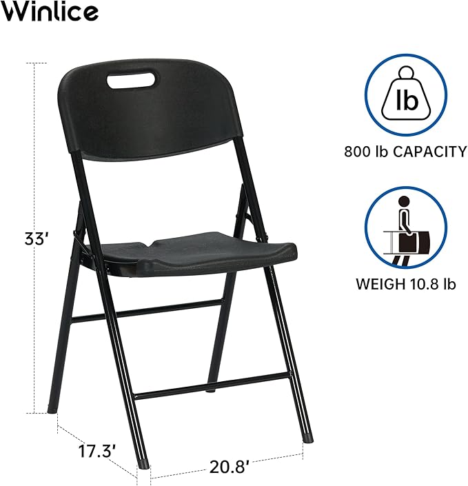 60 Pack Thicker 800 LBS Black Folding Chairs, Commercial Grade Folding Chair, Foldable Chairs for Events