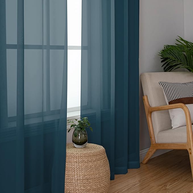 Chyhomenyc Stone Blue Sheer Curtains 78 Inches Long 2 Panels Set for Living Room, Light Filtering Voile Lightweight Bedroom Curtains, Rod Pocket Solid Window Treatment Drapes, Each 42W x 78L