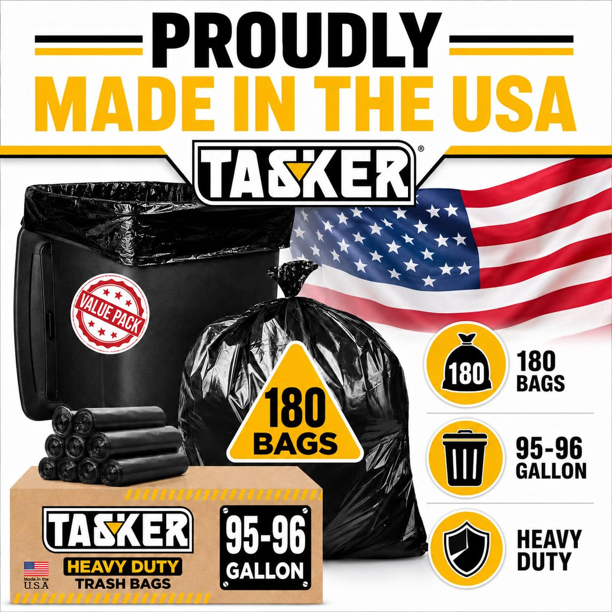 95 Gallon Trash Bags Heavy Duty (180 Count)