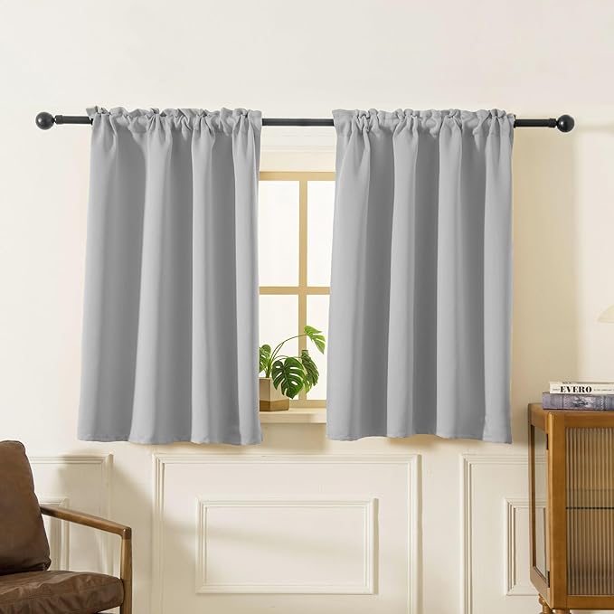 Pickluc Rod Pocket Tier Curtain - Half Blackout Curtain for Kitchen, Bathroom, Cabinet, Basement, 42 Inches Wide and 36 Inches Long, Light Grey, 2 Panels