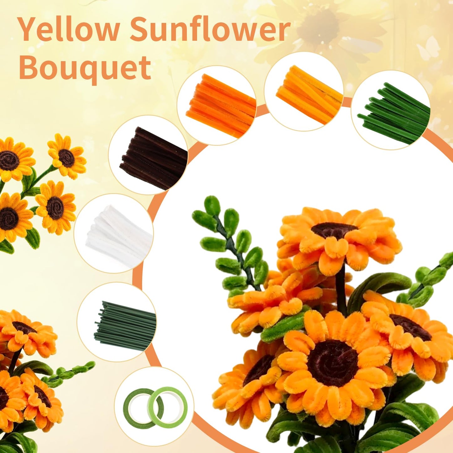 800PCS Pipe Cleaner Flower Kit, DIY Pipe Cleaners Craft Bouquet Making Kit with Floral Wires & Tape, DIY Chenille Stems Craft Supplies with Wrapping Paper & Ribbon for Home Decor