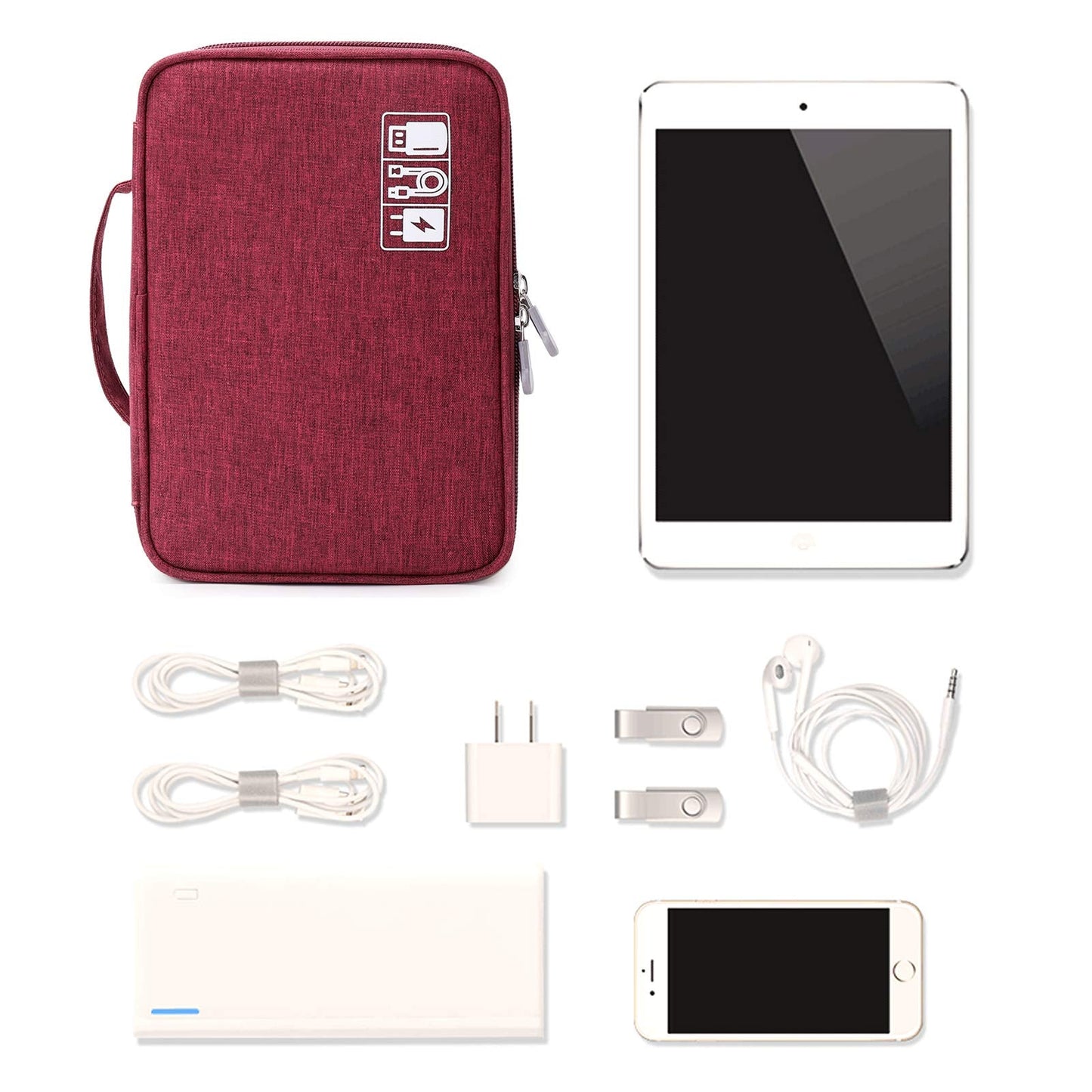 mygreen Travel Cable Organizer Bag, Two-Layer Electronics Accessories Organizer Bag for Cables, Chargers, Power Bank, Mouse,iPad, Phone, Kindle, SD Card, Wires, Cords, and Accessories Red