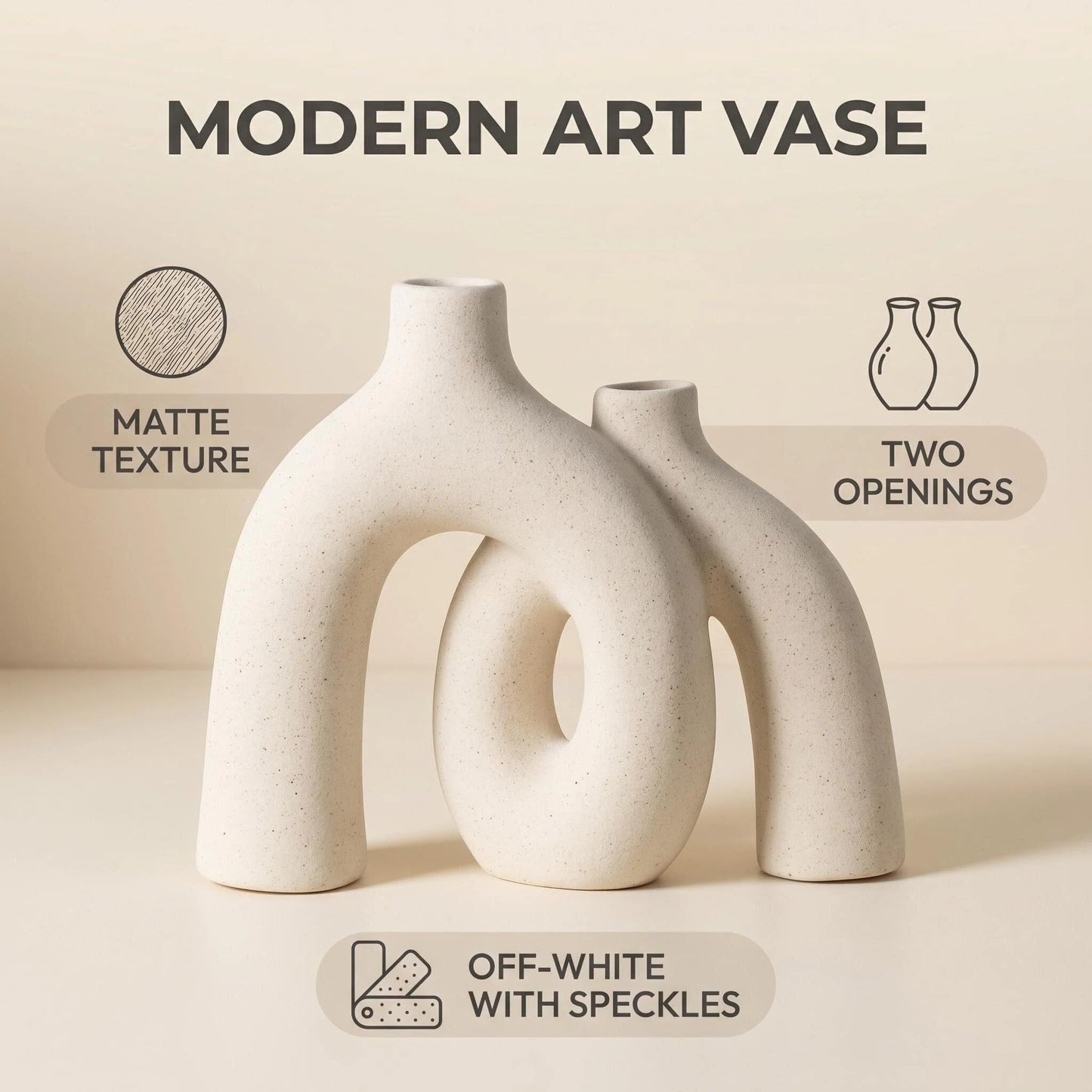 CEMABT Modern Nordic Boho Vase Set - Elegant Beige Matte Ceramic Vase for Living Room, Bookshelf, Mantel, Entryway Table & Console Decor | Home Decor Shelf Decorations Easter Gift