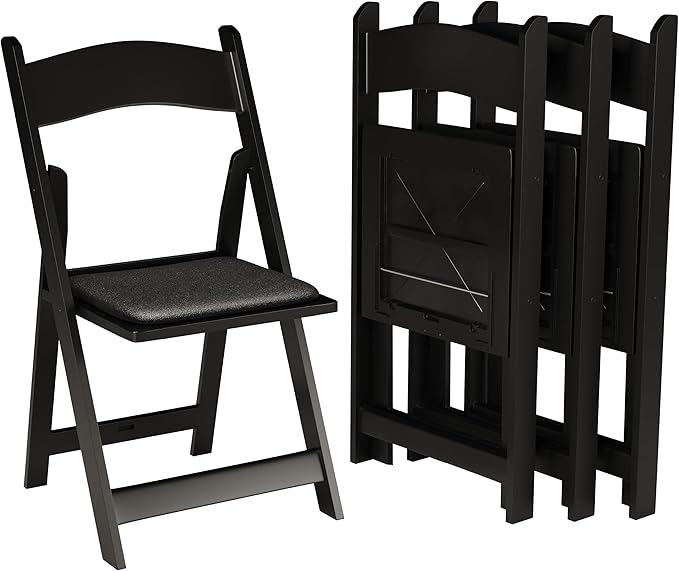 SIMPLEX 24 Black Resin Stackable Folding Chair - Comfortable Black Foldable Chair - Folding Chairs with Padded Seats - Indoor/Outdoor Folding Chairs for Events - Lightweight Foldable Chairs (24 Pack)