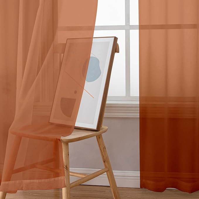 Simplebrand Orange Sheer Curtains 84 Inches Long, Light Filtering Rod Pocket Solid Color Window Sheer Curtain Panels, Elegant Curtains & Drapes for Living Room, Bedroom 2 Panels (42" W x 84" L)