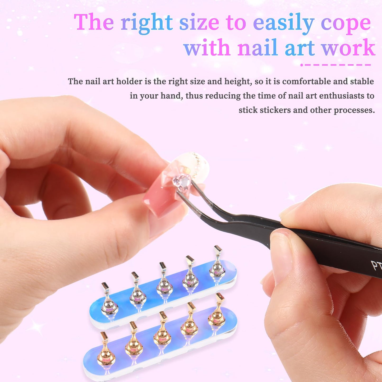 ANGNYA Nail Stand for Press on, 2 Set Aurora Nail Holder for Painting Nails Press on Nail Stands with 96 Pcs Reuseable Mounting Tapes for Nail Art Display Home & Salon Use