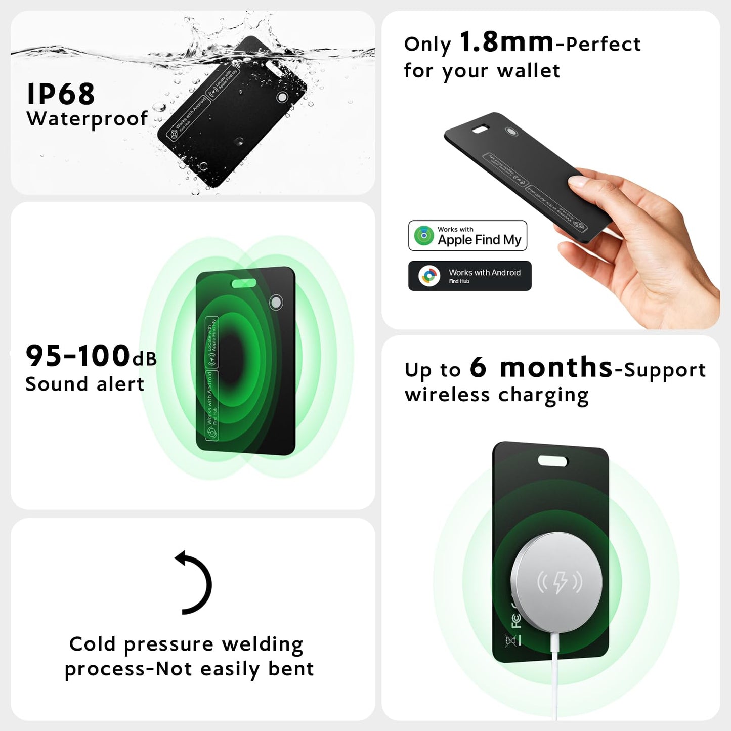 Tracker Card for iPhone & Android, Tracking Card with Apple Find My & Google's Find Hub, Rechargeable Slim Wallet Tracker Card for Wallet, Luggage, Keys,IP68 Waterproof