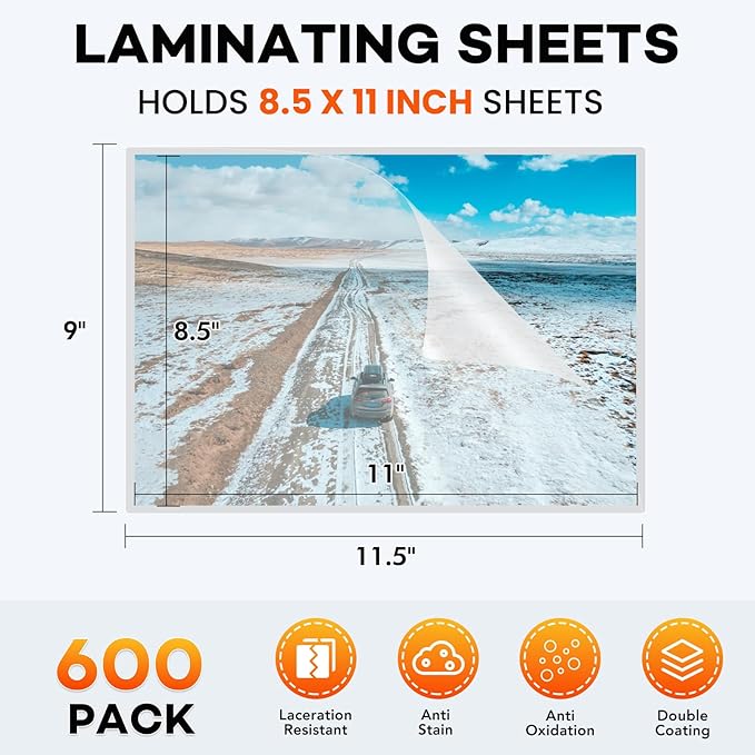 600 Pack Laminating Sheets, 3 Mil, 9 x 11.5 Inches Thermal Laminating Pouches Lamination Sheet Paper for Laminator, Clear, Letter Size, Office and School Supplies