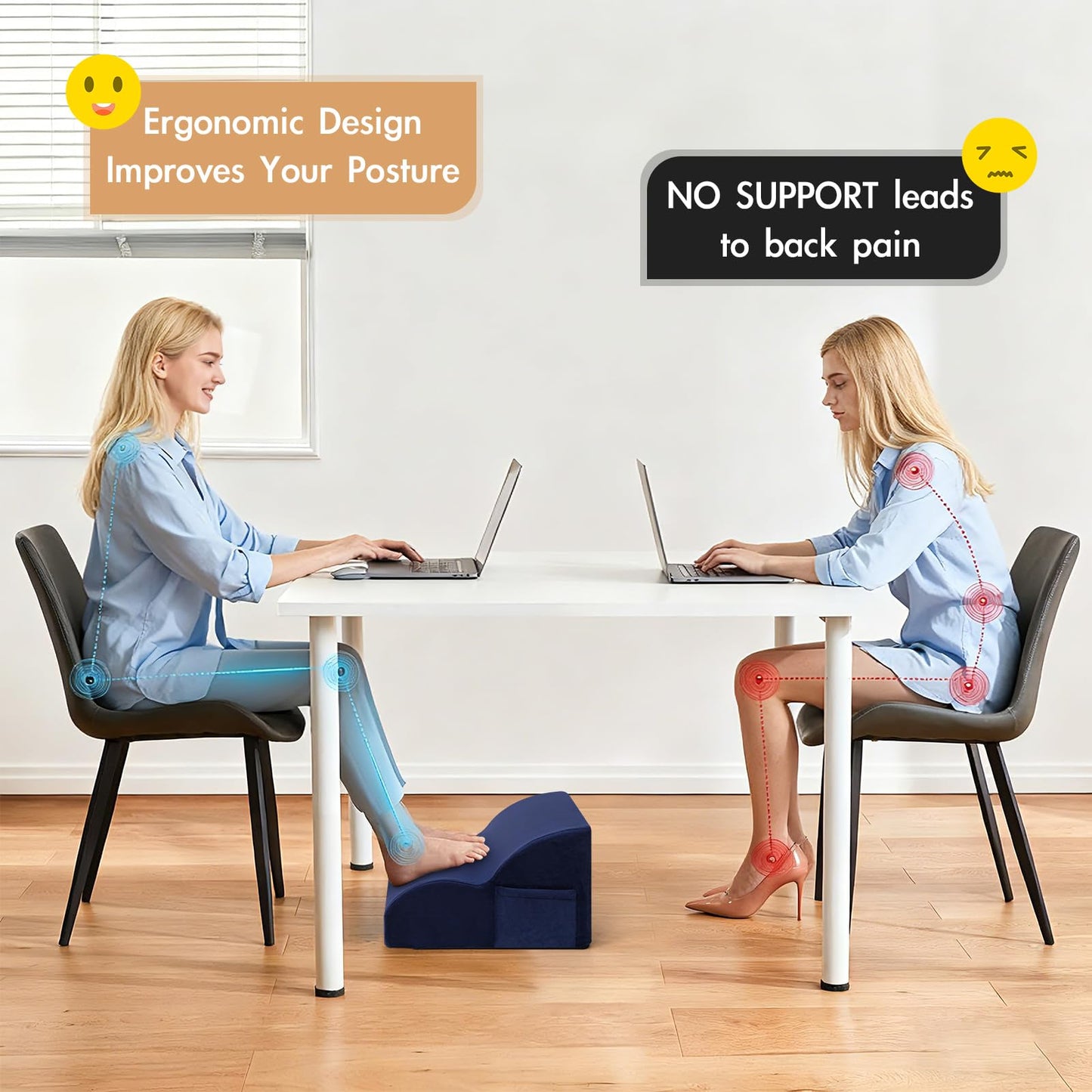 Echaprey Foot Rest for Under Desk at Work,Adjustable Under Desk Footrest Multifunctional 3-Tier Foot Stool with Non-Slip Base and Washable Cover Ergonomic Foot Stool for Office,Home,Car,Travel (Blue)