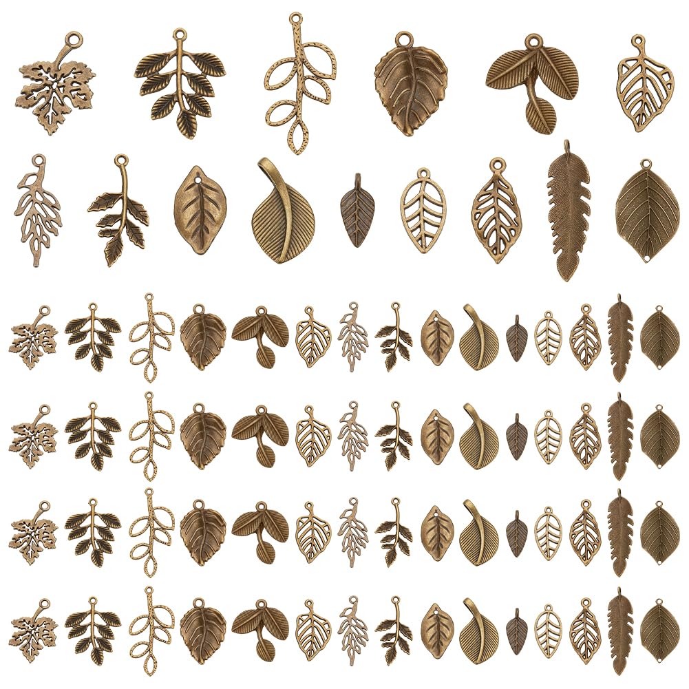 PH PandaHall 150pcs 15 Styles Tree Leaf Charms Pendants, Tibetan Branch Leaves Charms Metal Alloy Leaf Beads Antique Bronze Dangle Charm for Spring Earring Bracelet Necklace Kaychain Jewelry Making
