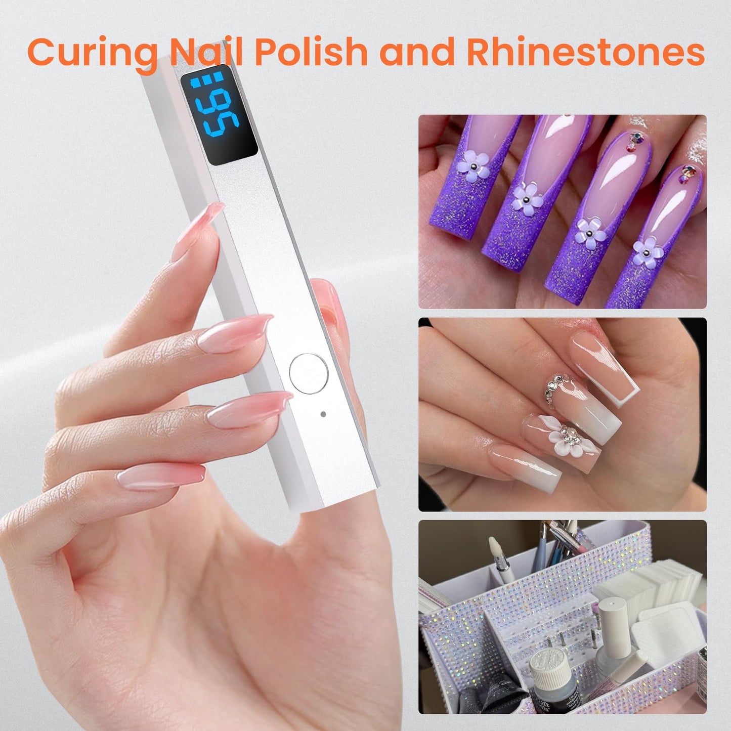 ESUOHYM Mini Handheld Uv Light for Gel Nails with Magnetic Stand for One Finger Nail Dryer with LCD Display Portable Rechargeable Cordless Nail Lamp
