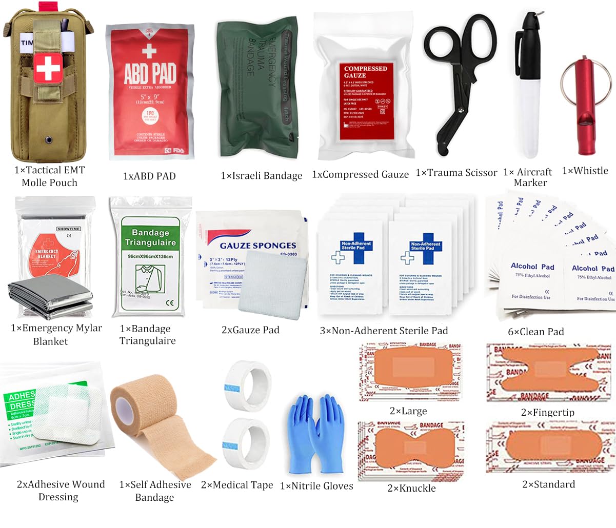 Med Kit Trauma Kit Bleeding Contral Pack, Emergency Survival First Aid Kits EMT IFAK Medical Pack for Severe Bleeding Control Military Camping and Hiking (Tan)