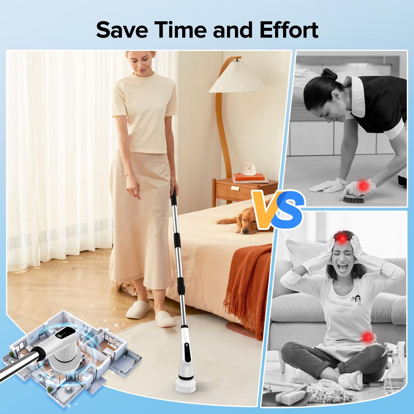 Electric Spin Scrubber, Dreazu IPX7 Shower Scrubber with 7 Replaceable Brush Heads & Retractable Handle, 2-Speed Adjustable Shower Cleaner for Bathroom,Toilet, Bathtub, Kitchen, Tile Floors