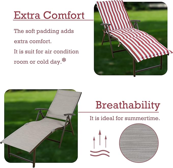 Kozyard Cozy Aluminum Reclining Lounge Chair - Perfect for Beach, Yard, Pool, Deck, Patio Outdoor Chaise Lounge with Drink Holder, Weather Free, Adjustable Assemble Free Red Strip