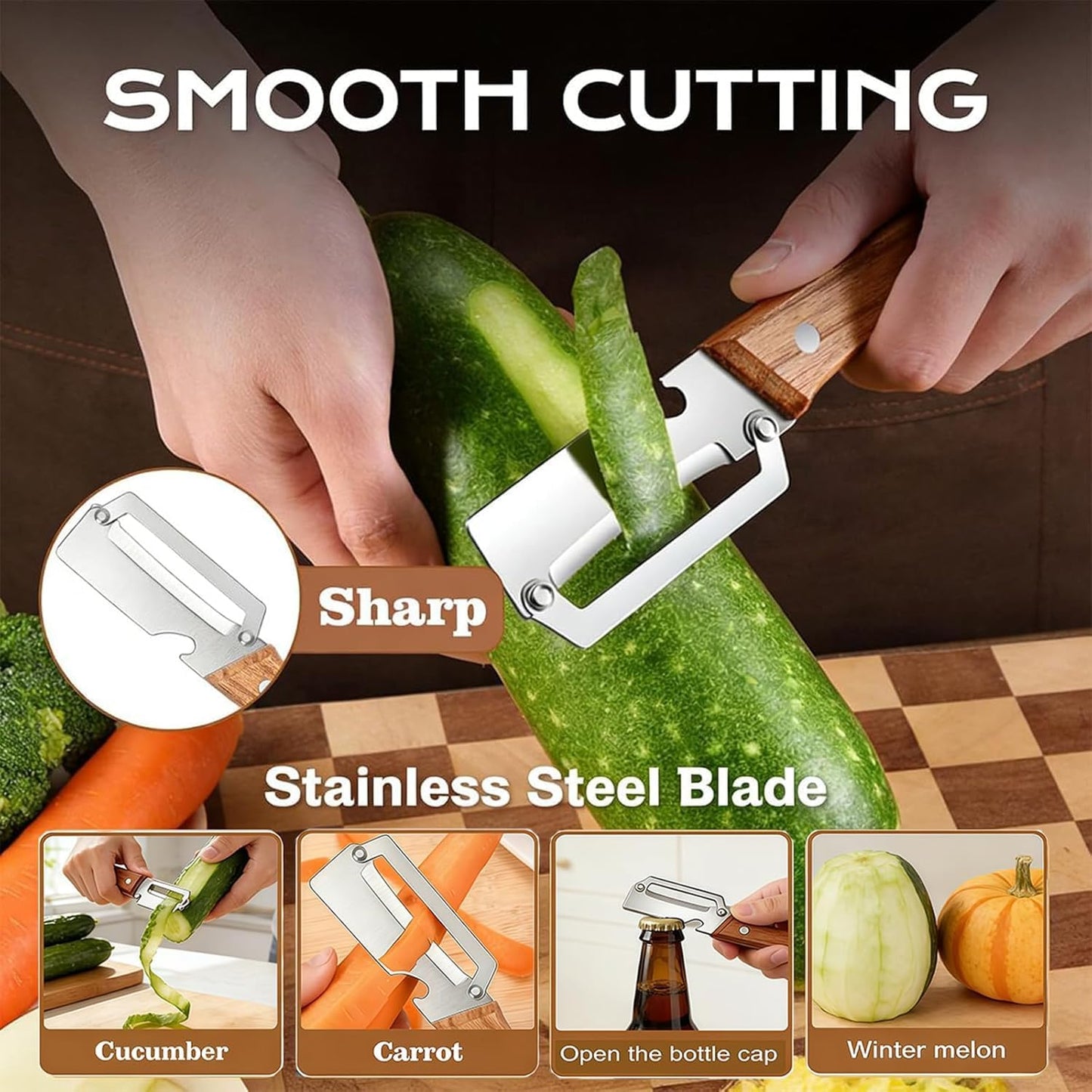 Zero Snag Wooden Peeler, Multifunctional Vegetable Peeler, Stainless Steel Blade Peeler with Wooden Handle, Non-Slip Fruit Peeler for Kitchen (2PCS)