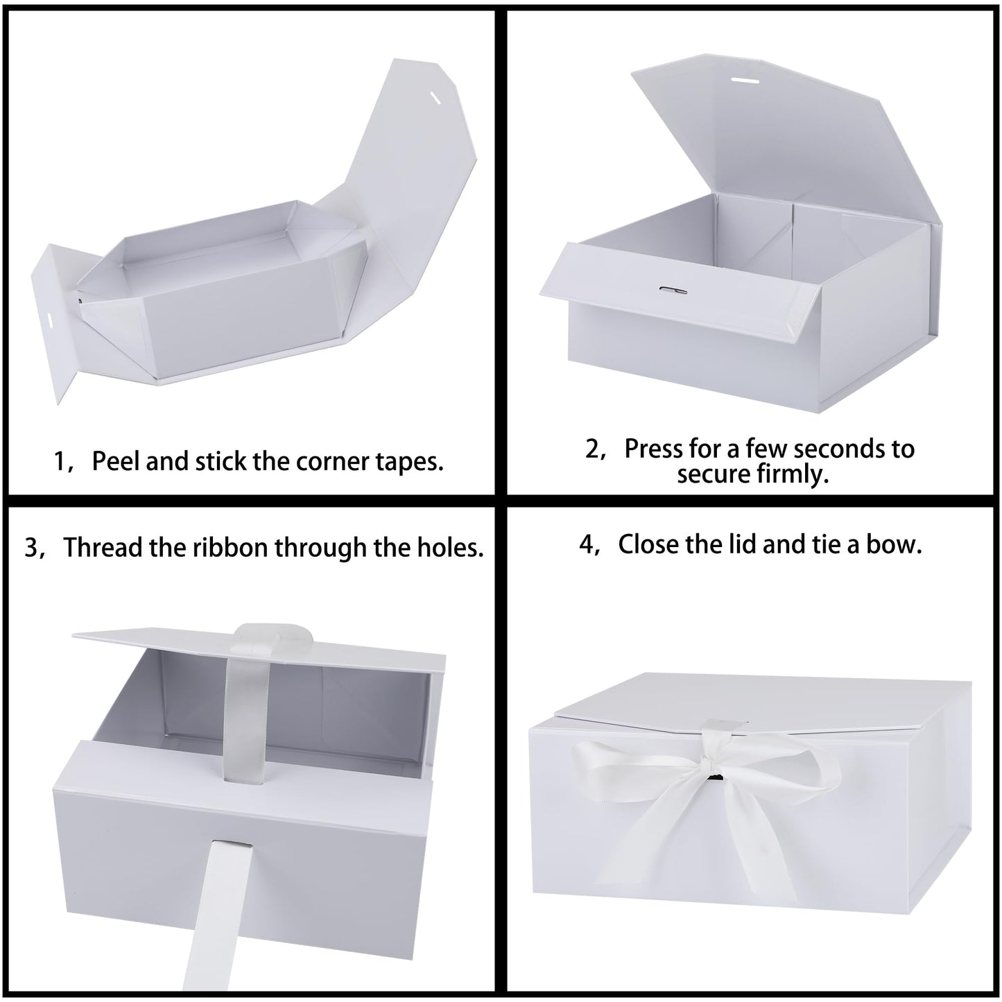 OEMVALATY 6-Pack Gift Boxes,9x9x4 Inch Magnetic Gift Boxes with Lids for Presents,White with Ribbon, Bridesmaid Proposal Box for Wedding, Storage, Birthday