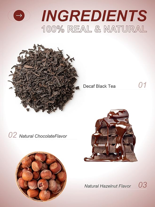 TeeLux Decaf Chocolate Hazelnut Black Tea, Decaffeinated Black Tea Flavored with Natural Chocolate & Hazelnut, Smooth & Full-Bodied, 100 Count