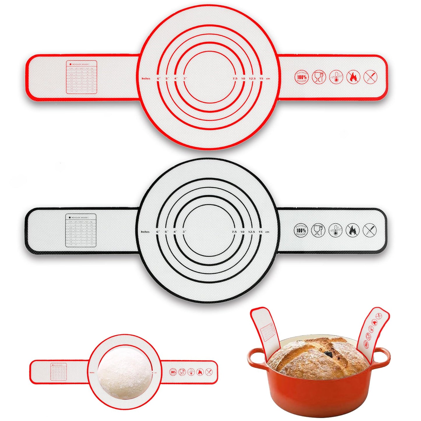 Silicone Bread Sling for Dutch Oven Baking Mat With Extra Long Handles Sourdough Bread Baking Supplies Non-Stick Silicone Mat Reusable Heat Resistant Food Grade Cooking Sheets Liners 2 PCS