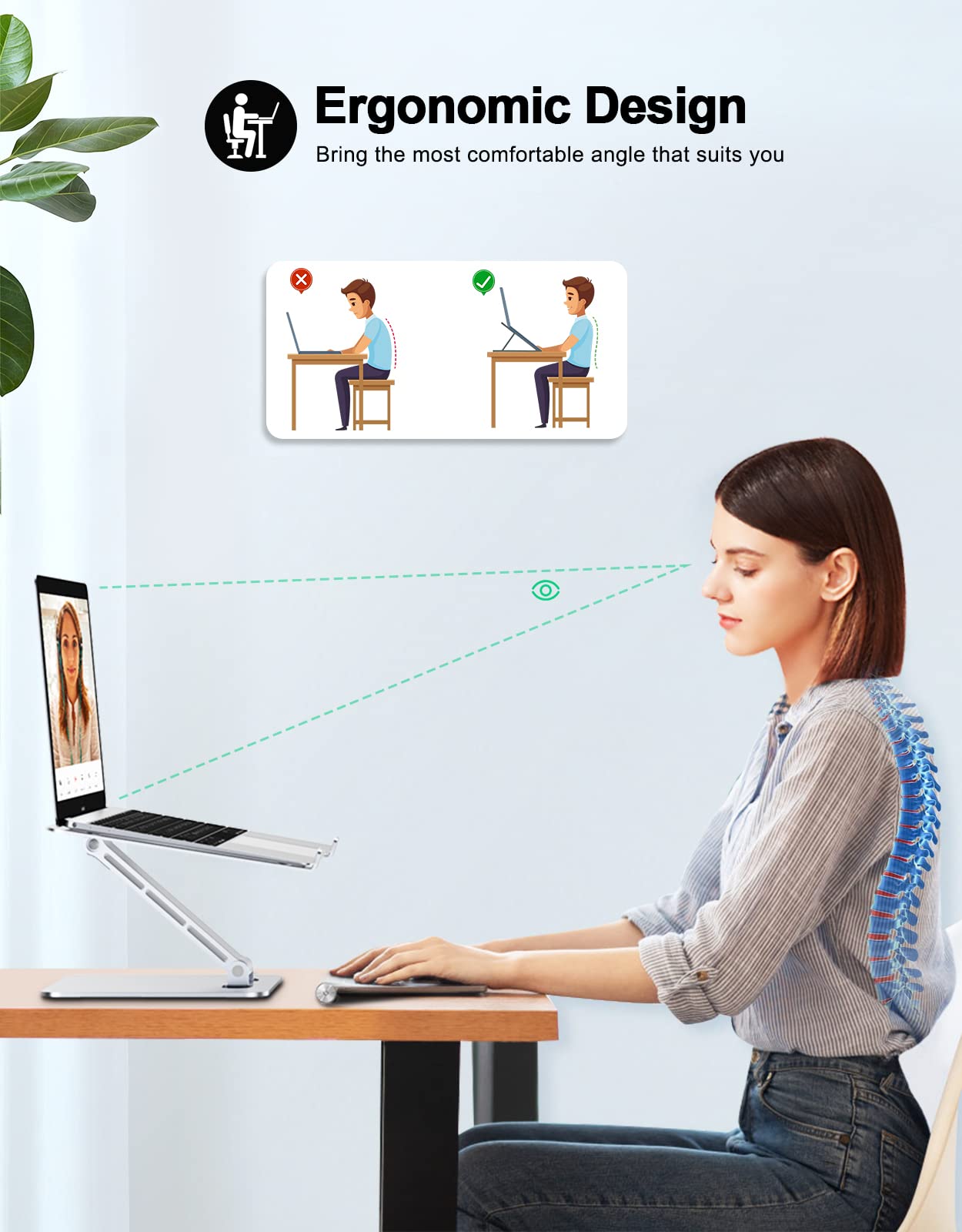 RIWUCT Foldable Laptop Stand, Height Adjustable Ergonomic Computer Stand for Desk, Aluminum Portable Laptop Riser Holder Notebook Mount Compatible with MacBook Pro Air, HP, Dell 10-16"