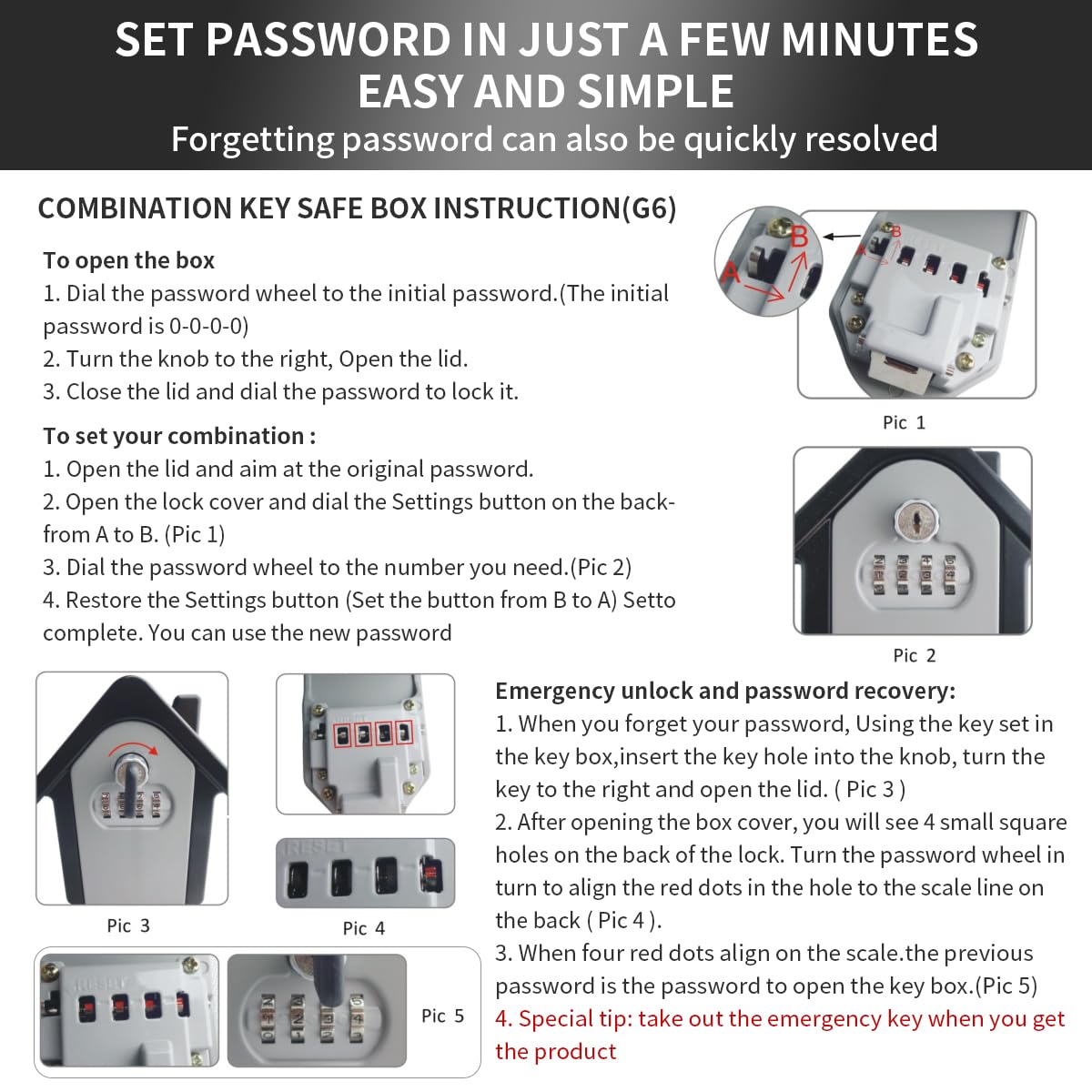 Key Lock Box with Combination lock & Key lock, Portable Large Capacity Key Storage Box Wall Mounted, Resettable Code, Waterproof Security Lock Box for Home, Office, Garage, Realtors Black(1 Pack)