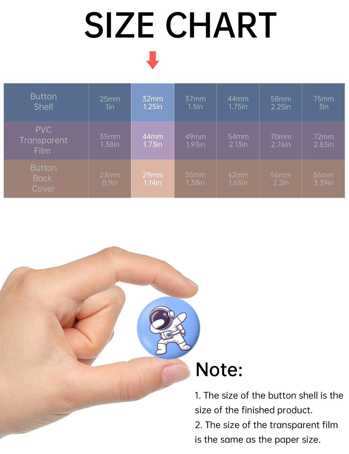 NiArt Blank Button Making Supplies (300pcs 32mm/1.25in) Round Badge Button Parts, Metal Pin Badge Kit for Buttons Maker Machine with Clear Film