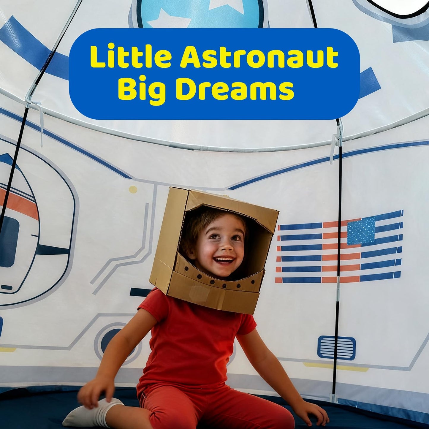 Rocket Ship Astronaut Playhouse, Kids Space Discovery Teepee with Windows, Foldable Indoor Outdoor Play Tent for Boys Girls, Toddler Adventure Room Decor