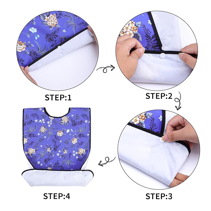 XKDOUS 2 Pack Blossom Adult Bibs for Man and Women,Machine Washable Adult Bibs for Eating with Optional Crumb Catcher,Waterproof and Reusable Dining Clothing Protector, Gifts for Man/Women/Mom