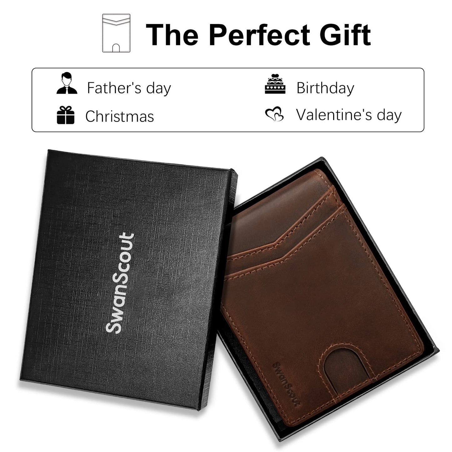 Wallet for Samsung Galaxy SmartTag & SmartTag+ Plus, Money Clip Version, RFID Blocking Genuine Leather Bifold Wallet with Gift Box (Not Include Tracker)