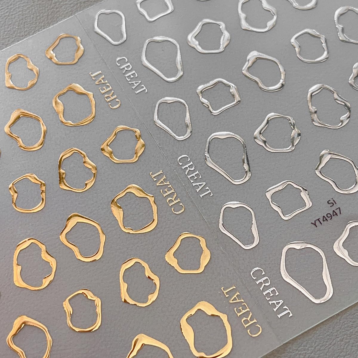 5D Embossed Metal Nail Art Stickers, 4Sheets Gold Silver Irregular Geometric Lines Frames Nail Sticker Hollow Circle Designs Nail Decals for Women Self Adhesive Nails Manicure Accessories